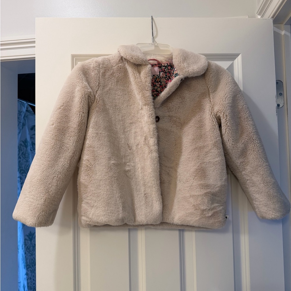 Joules Cream Colored Faux Fur Jacket